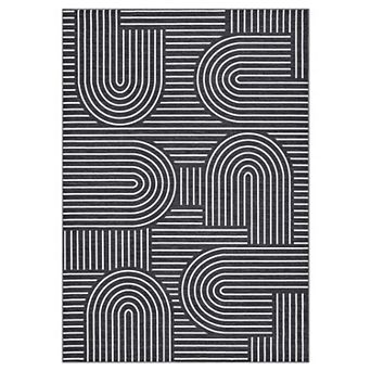 Modern Abstract Geometric Stripe Machine Washable Rug with Non Slip Rubber Backing