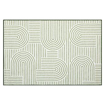 Modern Abstract Geometric Stripe Machine Washable Rug with Non Slip Rubber Backing