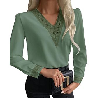 Womens Elegant Chiffon Blouse Ruffle Long Sleeve Pullover Fashion Shirt Lace Collar Casual Tops