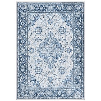 Area Rug Washable for Living Room Non-Slip Backing Vintage Floral Low Pile Floor Mat Bedroom Dining