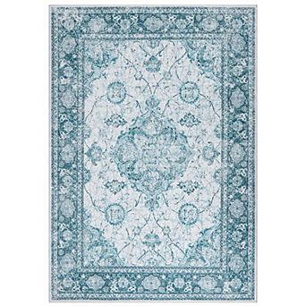 Area Rug Washable for Living Room Non-Slip Backing Vintage Floral Low Pile Floor Mat Bedroom Dining