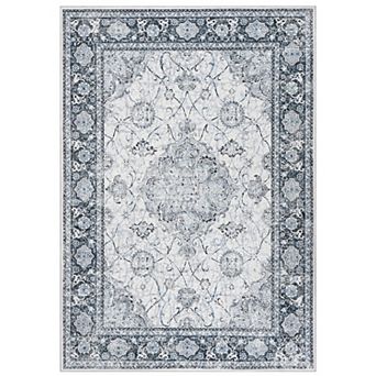 Area Rug Washable for Living Room Non-Slip Backing Vintage Floral Low Pile Floor Mat Bedroom Dining