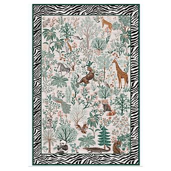 Garvee Jungle Adventure Area Rug Modern Pastoral Print Washable Low Pile Non Slip Rug for Beroom
