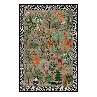 Garvee Jungle Adventure Area Rug Modern Pastoral Print Washable Low Pile Non Slip Rug for Beroom