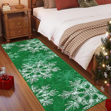 Christmas Washable Rug with Non Slip TPR Backing, Snowflake Holiday Soft Non Shedding Carpet