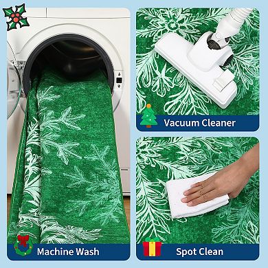 Christmas Washable Rug with Non Slip TPR Backing, Snowflake Holiday Soft Non Shedding Carpet