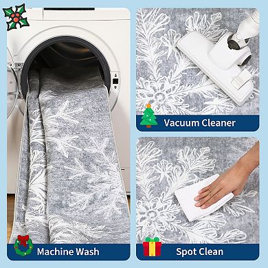 Christmas Washable Rug with Non Slip TPR Backing, Snowflake Holiday Soft Non Shedding Carpet