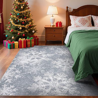 Christmas Washable Rug with Non Slip TPR Backing, Snowflake Holiday Soft Non Shedding Carpet