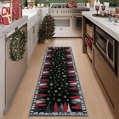 Garvee Christmas Area Rug Tree & Snowflake Design Ultra Thin Washable Non Slip for Holiday Decor