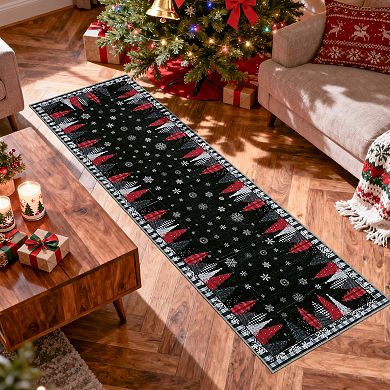 Garvee Christmas Area Rug Tree & Snowflake Design Ultra Thin Washable Non Slip for Holiday Decor