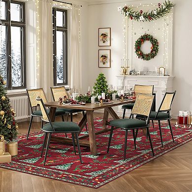 Machine Washable Christmas Tree Area Rugs Christmas Holiday Indoor Carpet with Non-Slip Backing