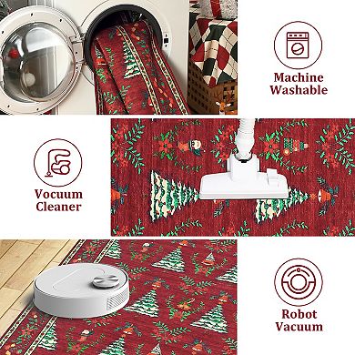 Machine Washable Christmas Tree Area Rugs Christmas Holiday Indoor Carpet with Non-Slip Backing