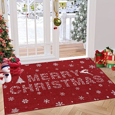 Christmas Rug Holiday Merry Christmas Non-Slip Doormat Runner Rug Decorative Xmas Kitchen Floor Mat