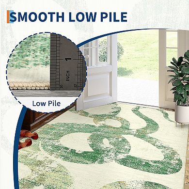 Abstract Machine Washable Non Slip Rug, Soft Low Pile Modern Snake Print Indoor Carpet