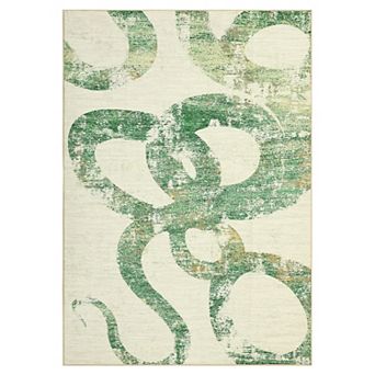 Abstract Machine Washable Non Slip Rug, Soft Low Pile Modern Snake Print Indoor Carpet