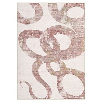 Abstract Machine Washable Non Slip Rug, Soft Low Pile Modern Snake Print Indoor Carpet