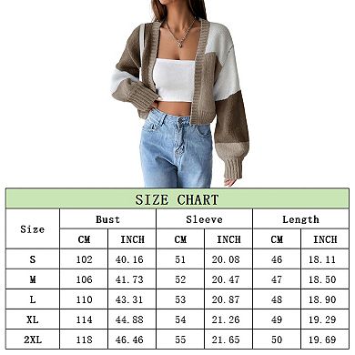 Womens Open Front Sweater Color Block Long Sleeve Cardigan Fall Knit Coat