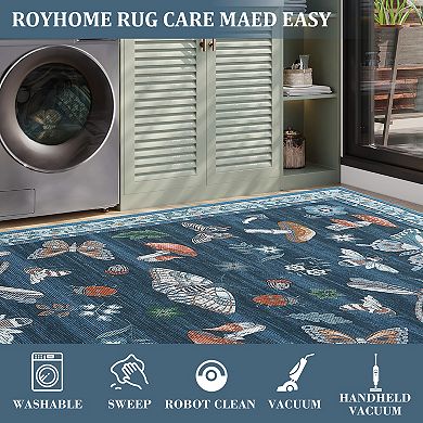 Insect Floral Area Rug Non-Slip Low Pile Washable Stain Resistant Foldable Carpet