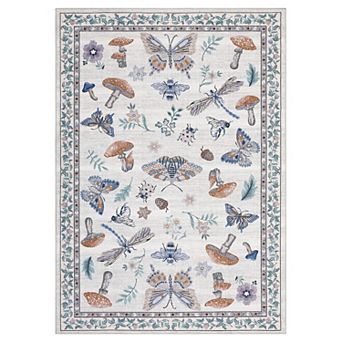 Insect Floral Area Rug Non-Slip Low Pile Washable Stain Resistant Foldable Carpet