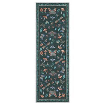 Insect Floral Area Rug Non-Slip Low Pile Washable Stain Resistant Foldable Carpet