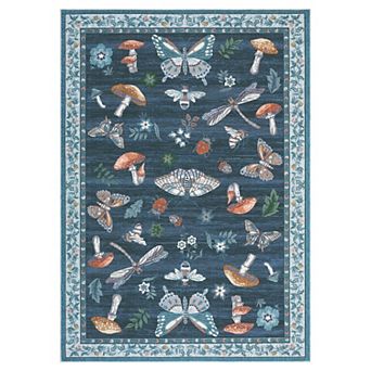 Insect Floral Area Rug Non-Slip Low Pile Washable Stain Resistant Foldable Carpet