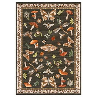 Insect Floral Area Rug Non-Slip Low Pile Washable Stain Resistant Foldable Carpet