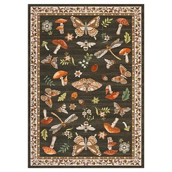 Insect Floral Area Rug Non-Slip Low Pile Washable Stain Resistant Foldable Carpet