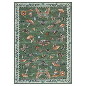 Insect Floral Area Rug Non-Slip Low Pile Washable Stain Resistant Foldable Carpet