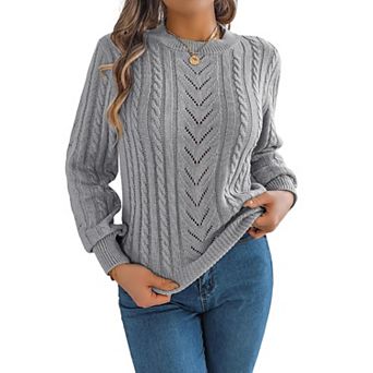 Women's Sweater Round Neck Knit Lantern Sleeve Pullover Sweater Tops