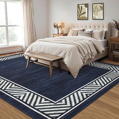 Garvee Minimalist Area Rug Modern Border Design Ultra Thin Washable Non Slip for Bedroom Kitchen