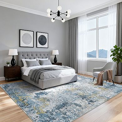 Garvee Abstract Area Rug Modern Fluid Design Washable Low Pile Non Slip Floor Rug for Living Room