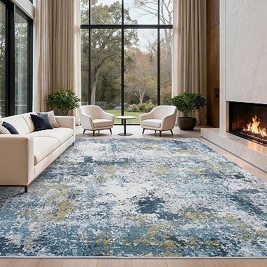 Garvee Abstract Area Rug Modern Fluid Design Washable Low Pile Non Slip Floor Rug for Living Room