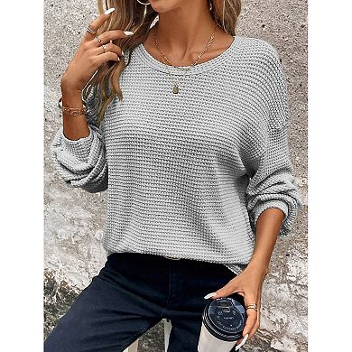 Womens Plus Size Long Sleeve Shirts Waffle Knit Tops Crewneck Drop Shoulder Loose Blouse
