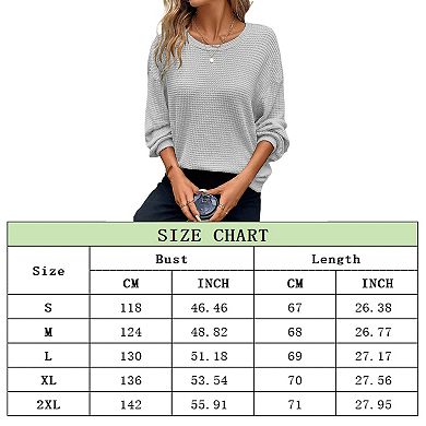 Womens Plus Size Long Sleeve Shirts Waffle Knit Tops Crewneck Drop Shoulder Loose Blouse