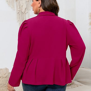 Women's Plus Size Peplum Casual Blazer Suit Jacket Long Sleeve Shawl Lapel Pleated Office Work