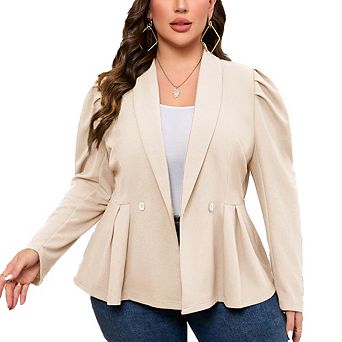 Women's Plus Size Peplum Casual Blazer Suit Jacket Long Sleeve Shawl Lapel Pleated Office Work