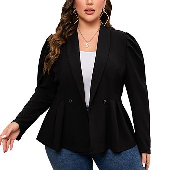 Women's Plus Size Peplum Casual Blazer Suit Jacket Long Sleeve Shawl Lapel Pleated Office Work