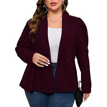 Women's Plus Size Peplum Casual Blazer Suit Jacket Long Sleeve Shawl Lapel Pleated Office Work