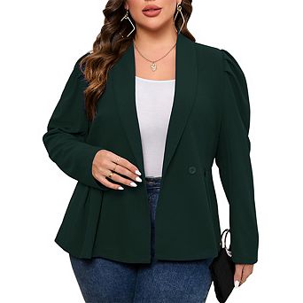 Women's Plus Size Peplum Casual Blazer Suit Jacket Long Sleeve Shawl Lapel Pleated Office Work