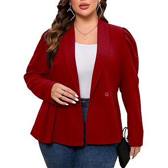 Women's Plus Size Peplum Casual Blazer Suit Jacket Long Sleeve Shawl Lapel Pleated Office Work
