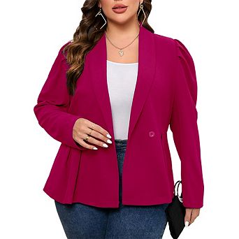Women's Plus Size Peplum Casual Blazer Suit Jacket Long Sleeve Shawl Lapel Pleated Office Work