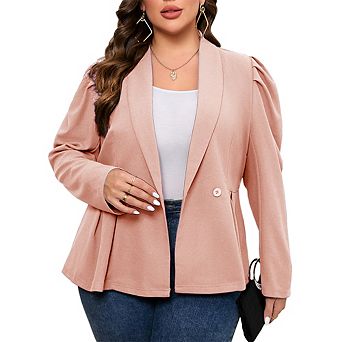Women's Plus Size Peplum Casual Blazer Suit Jacket Long Sleeve Shawl Lapel Pleated Office Work
