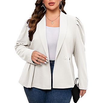 Women's Plus Size Peplum Casual Blazer Suit Jacket Long Sleeve Shawl Lapel Pleated Office Work