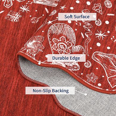 Christmas Machine Washable Rugs for Living Room Non Slip Scalloped Decorative Accent Carpet