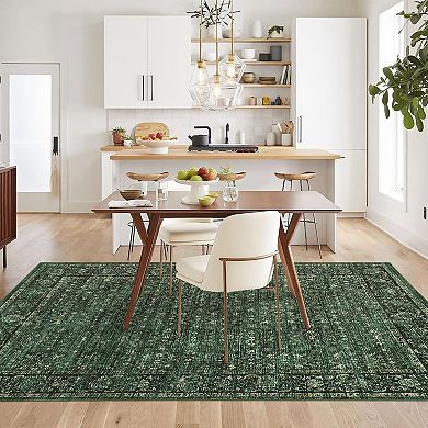 Garvee Vintage Floral Printed Area Rug Ultra Thin Machine Washable Non Slip Rug for Bedroom Kitchen