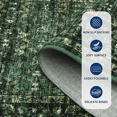 Garvee Vintage Floral Printed Area Rug Ultra Thin Machine Washable Non Slip Rug for Bedroom Kitchen