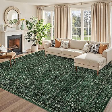 Garvee Vintage Floral Printed Area Rug Ultra Thin Machine Washable Non Slip Rug for Bedroom Kitchen