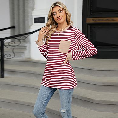 Women Striped Color Block Oversized Sweatshirt Crew Neck Long Sleeve Shirt Loose Pullover Top