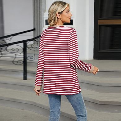 Women Striped Color Block Oversized Sweatshirt Crew Neck Long Sleeve Shirt Loose Pullover Top