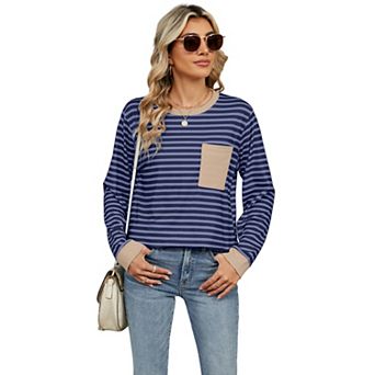 Women Striped Color Block Oversized Sweatshirt Crew Neck Long Sleeve Shirt Loose Pullover Top